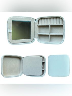 Travel Jewelry Case Organizer – White Leather w/ Mirror